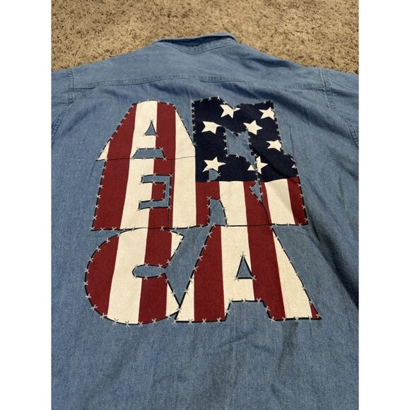 VTG Button Up Womens American Flag Shirt 80s 90s Patriotic 4th of July USA LARGE - Picture 6 of 8